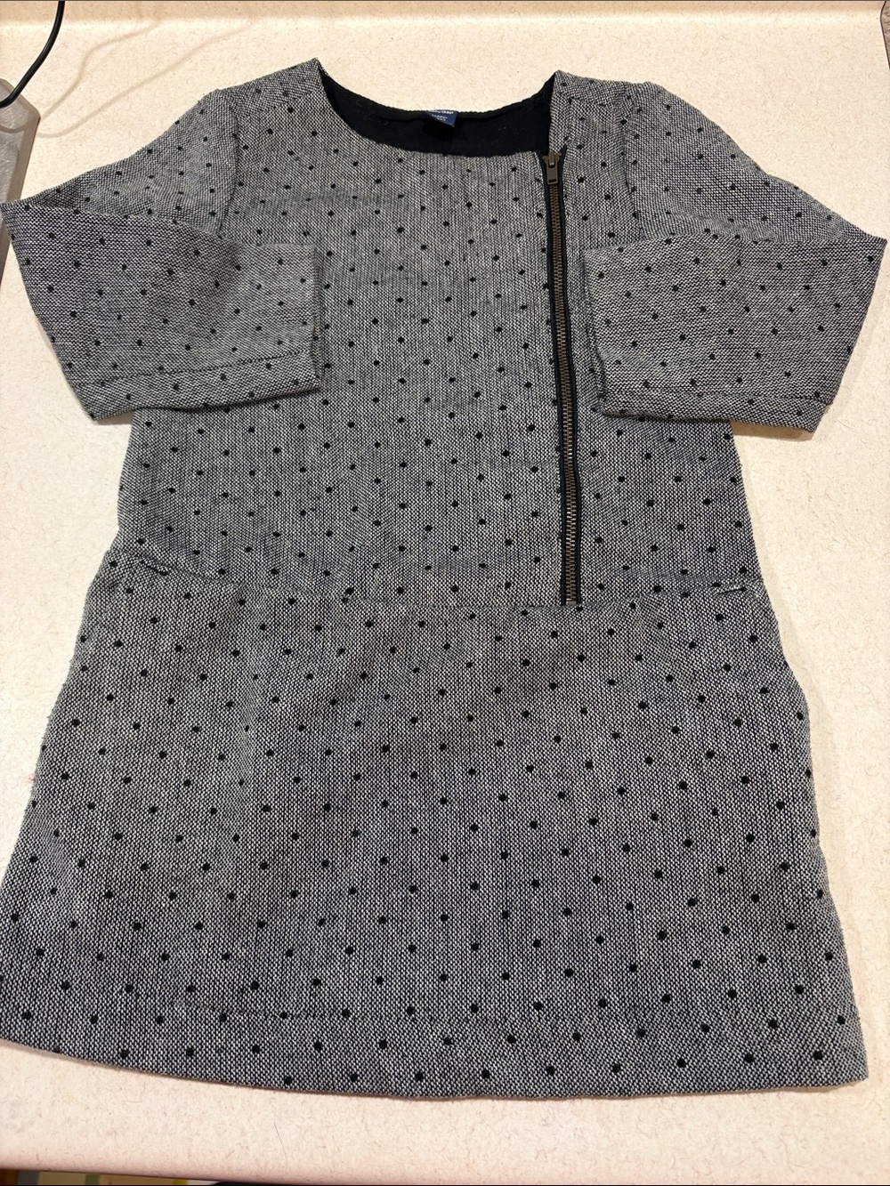 Baby GAP Gray Polka Dot Knit Casual Dress with Zip Detail